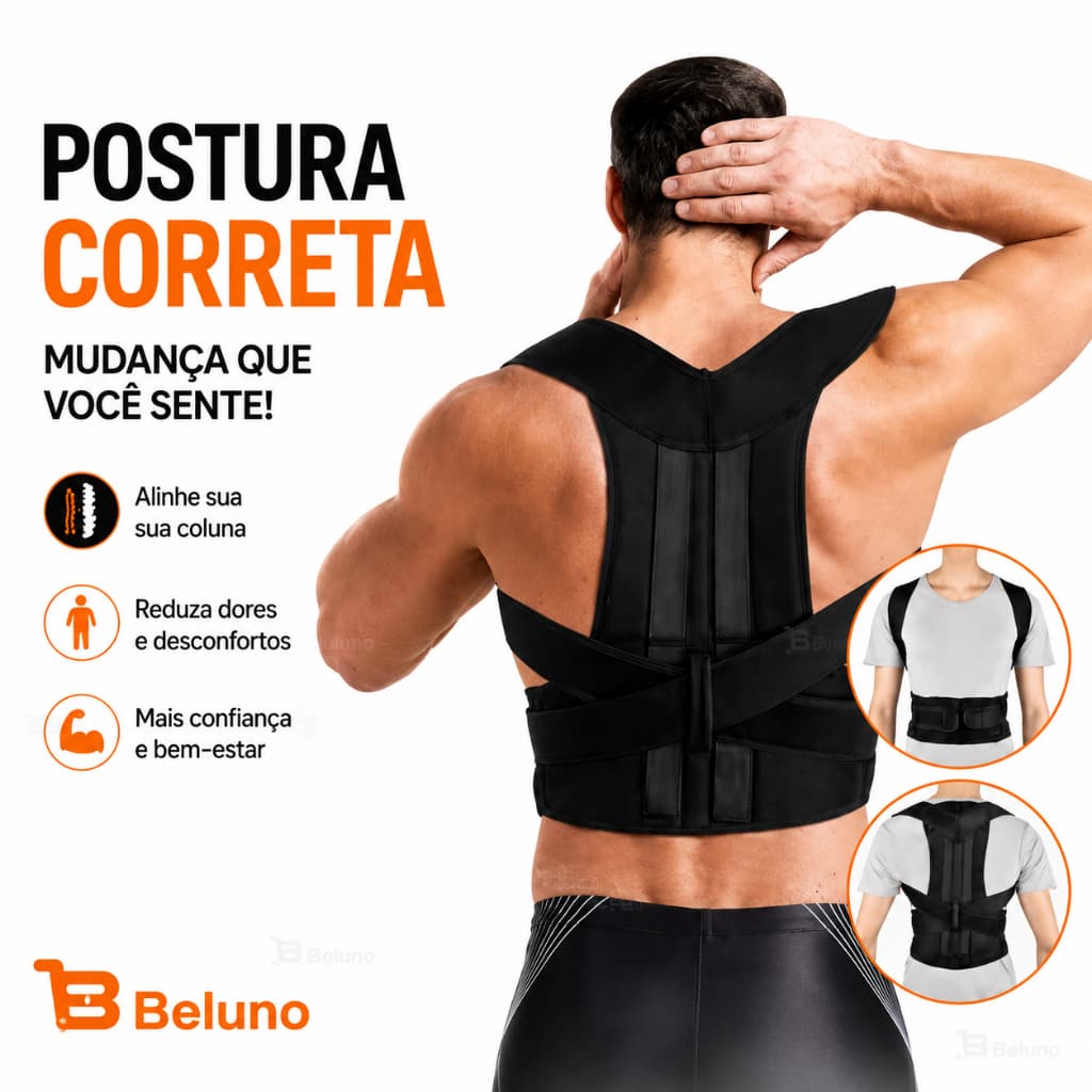 Corretor Postural com Suporte Lombar Cinta Colete Corretor de Postura Reforçada Ortopédico Ajustável