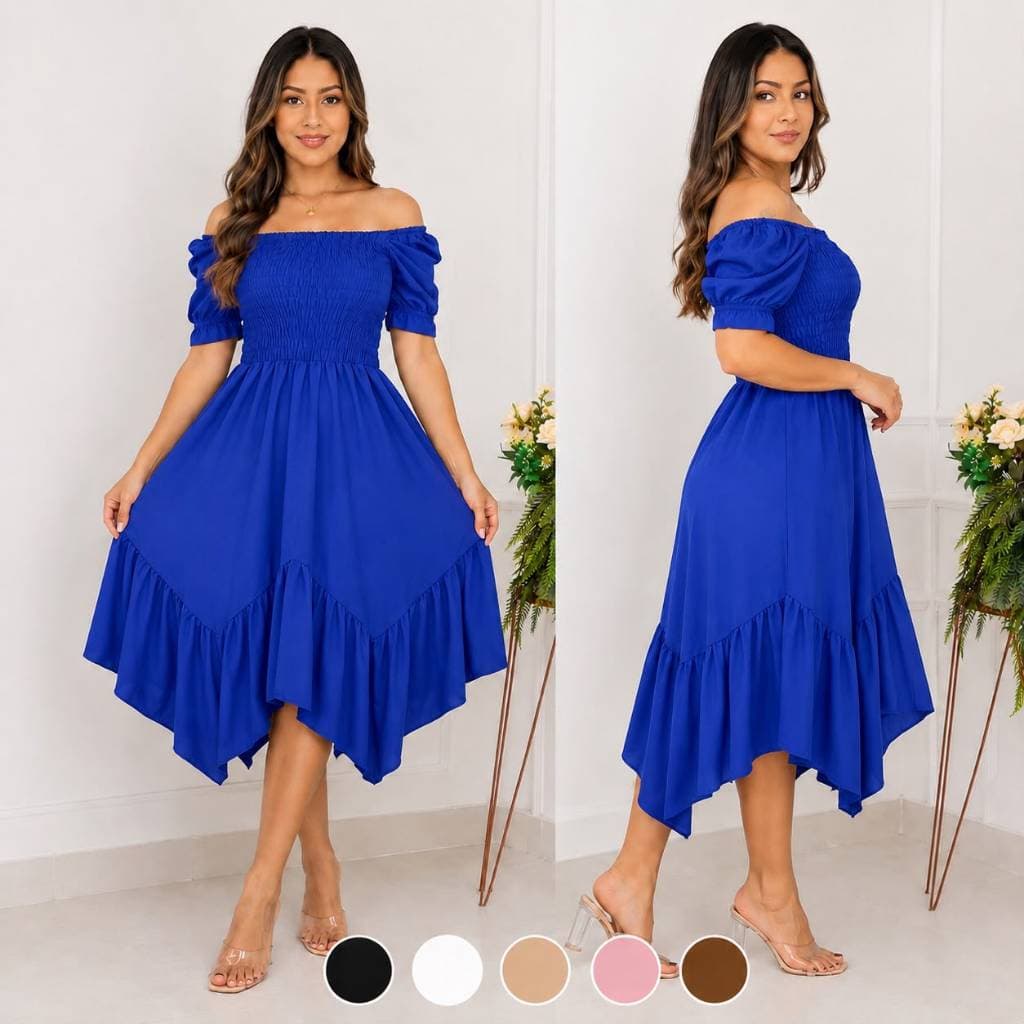 Vestido Midi Feminino Ciganinha Ombro a Ombro com Lastex Elegante Casual Confortável Moda Verão