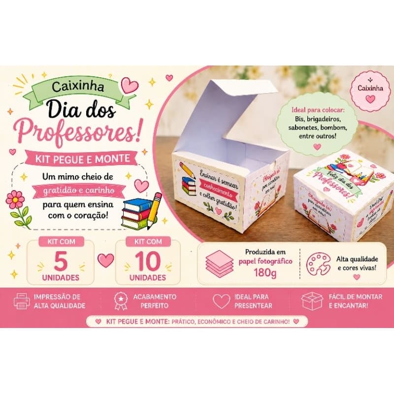kit Caixinha Dia dos Professores – Kit Pegue e Monte  - Lembrancinha dia dos professores