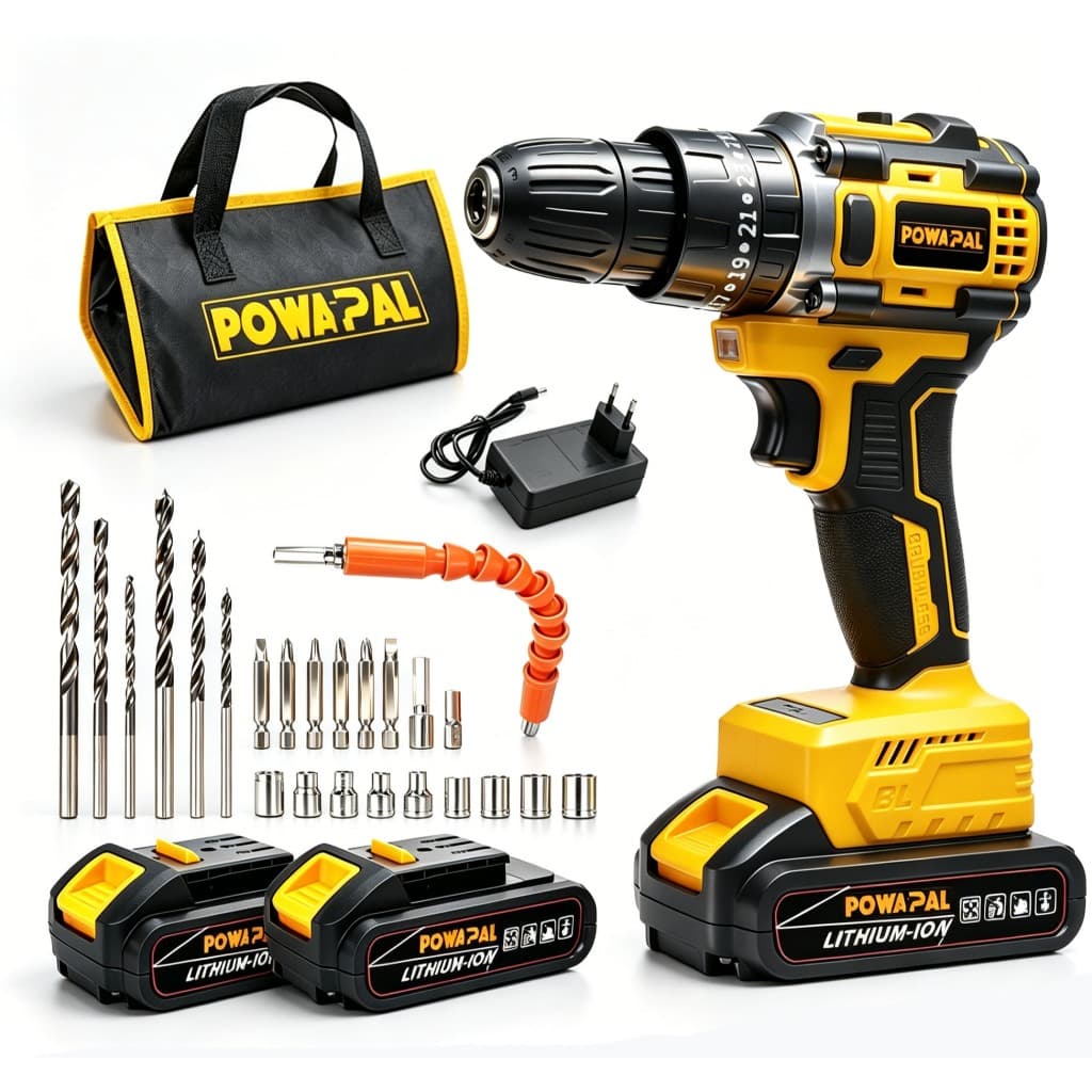 Powapal Parafusadeira Furadeira 21V 2 Baterias Com Mochila impermeável e Acessórios Completo FC01ZH 28pcs