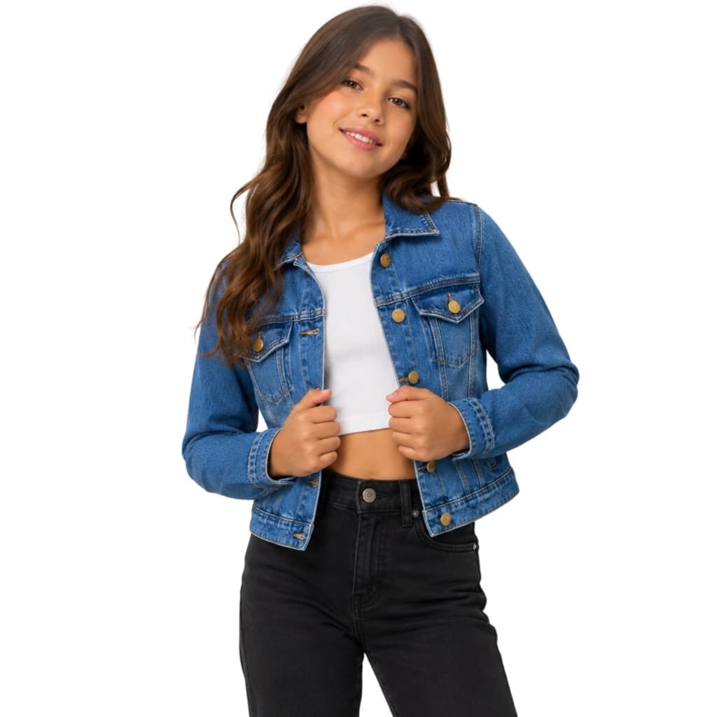 Jaqueta Jeans Feminina Infantil Menina Juvenil Casaco Básico Inverno