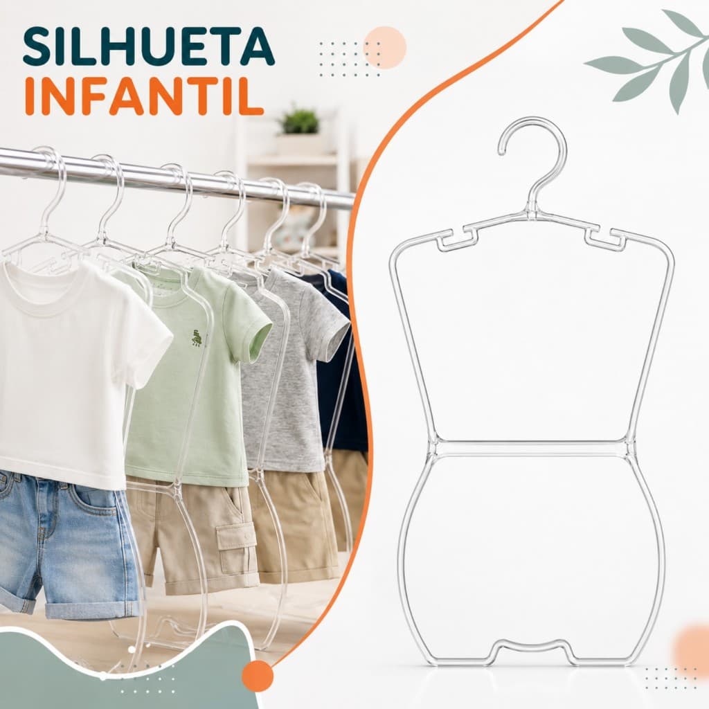 10 Cabides Infantil Silhueta Acrílico Expositor Loja De Roupas Body