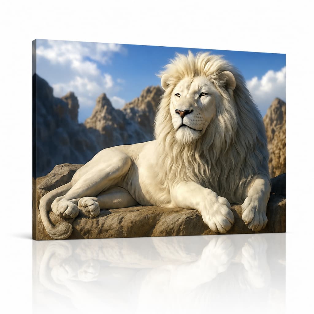 Quadro Leão Albino Branco Luxo Decoração Moderna Premium e Sofisticada Sala Quarto Escritório