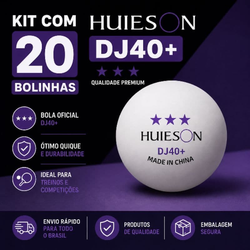 Huieson DJ40+ 3 Estrelas ABS Original 40mm Bolinhas Ping Pong Tênis de Mesa Kit 10/20 🏓