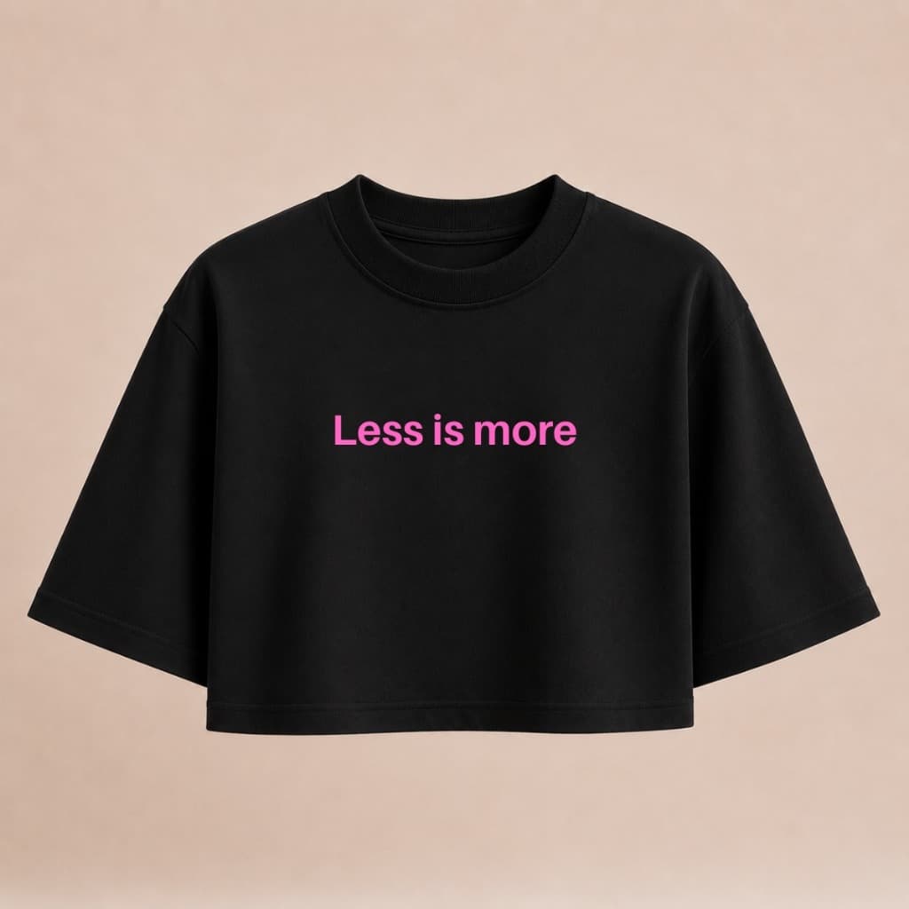 Cropped Over 100% Algodão Feminino Estampado Frase Less Is More Colorido Blusa Casual Básica Confortável Várias Cores