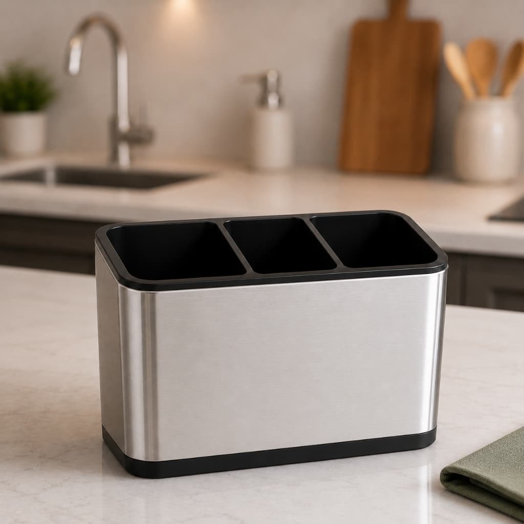 Porta Talheres Inox Organizador Escorredor Para Pia Bancada Cozinha Compacto Moderno 18cm