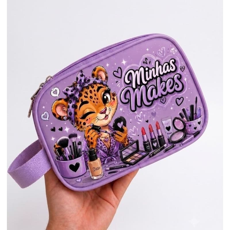 Necessaire Grande Maquiagem dia a dia ou viagem Necessaire para Make Grande Oncinha fofa Bolsinha organizar maquiagem