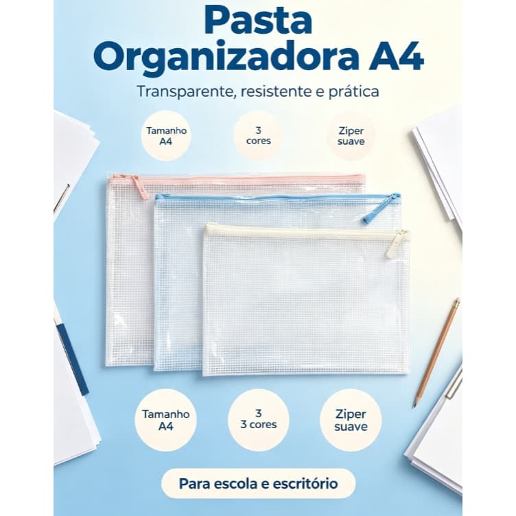 KIT3/5/10 Pasta de arquivo em tons pastéis A4 impermeável para guardar diversos documentos e itens pessoais