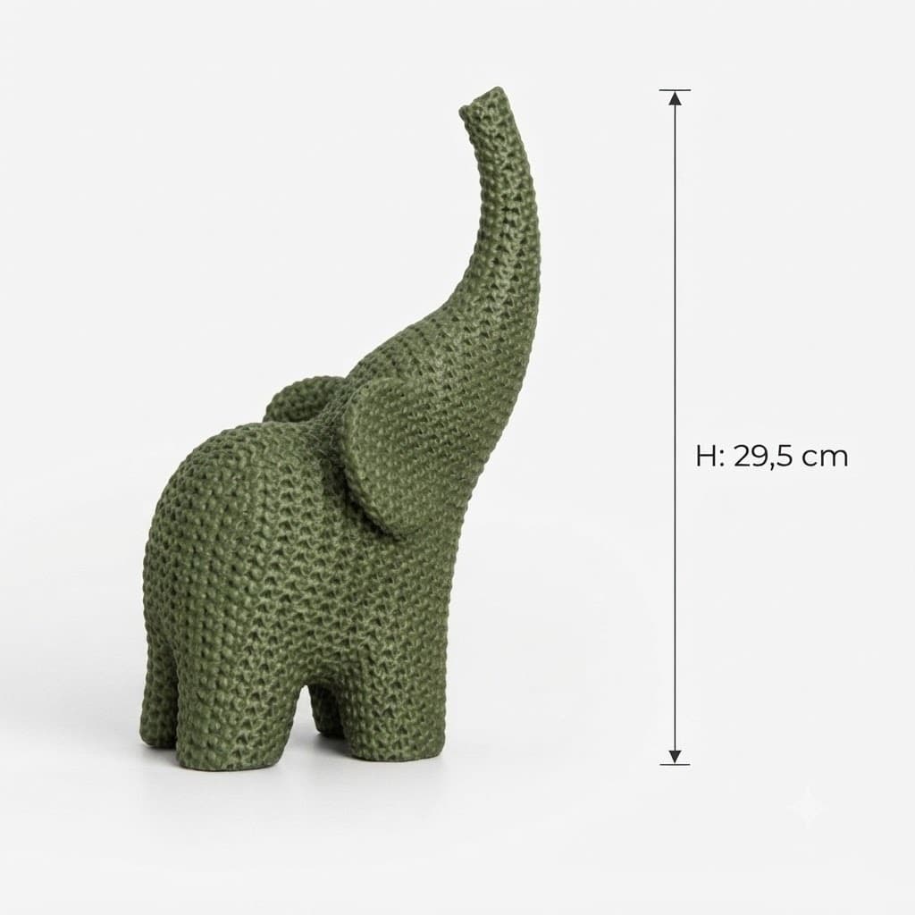 Elefante Decorativo Escultura Grande 29,5cm Luxo Textura Tricô Artesanal Enfeite Sala Mesa Estante