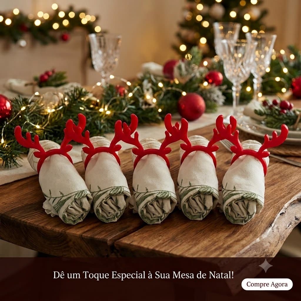 Kit Porta Guardanapos Natalino Rena Para Decoração de Mesa POSTA em Clima de Natal