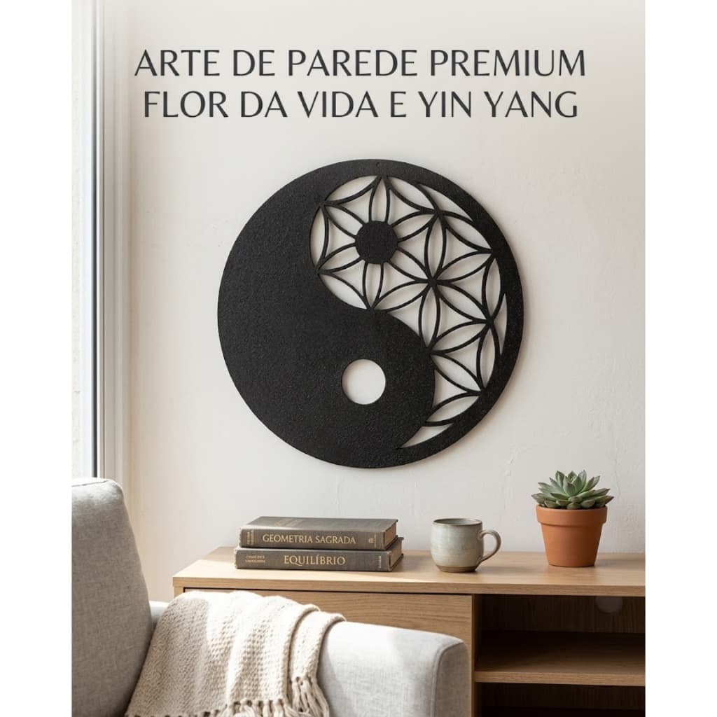 Decoração de Parede Quadro Decorativo Vazado Yin Yang e Flor da Vida Painel Mandala de Parede Design premium