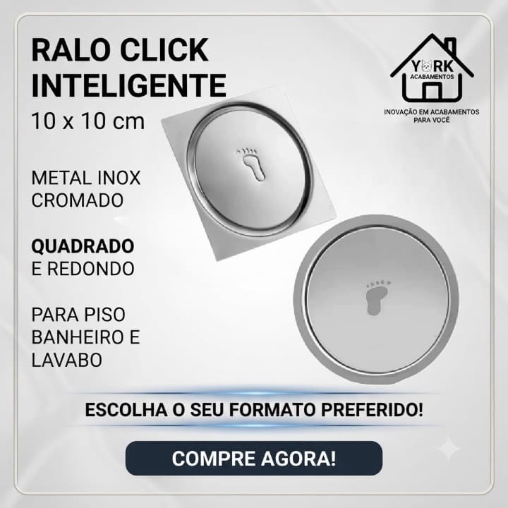 Ralo Click Inteligente 10 x10cm – em Metal Inox Quadrado ou Redondo Cromado Piso Banheiro Lavabo