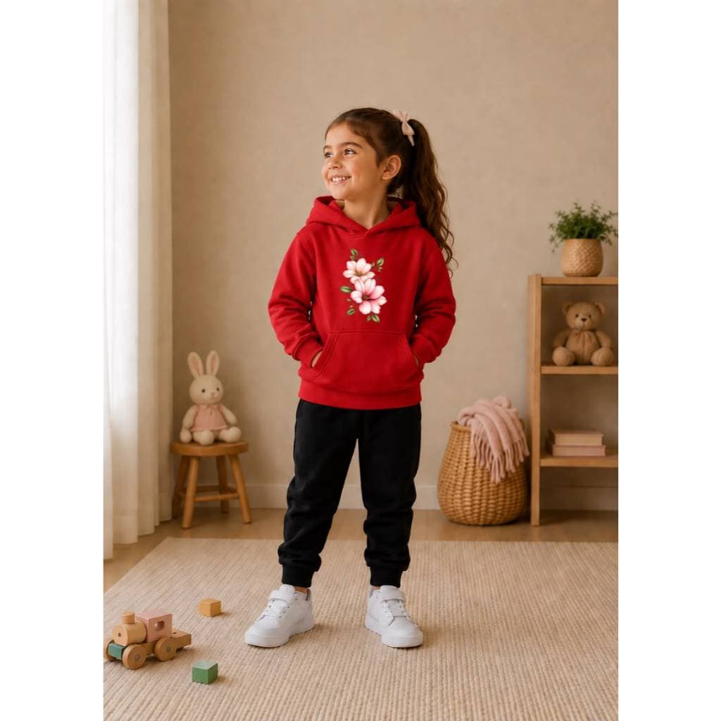 Conjunto Moletom Agasalho Infantil Canguru Várias Cores Estampa Flores Fofas Rosa