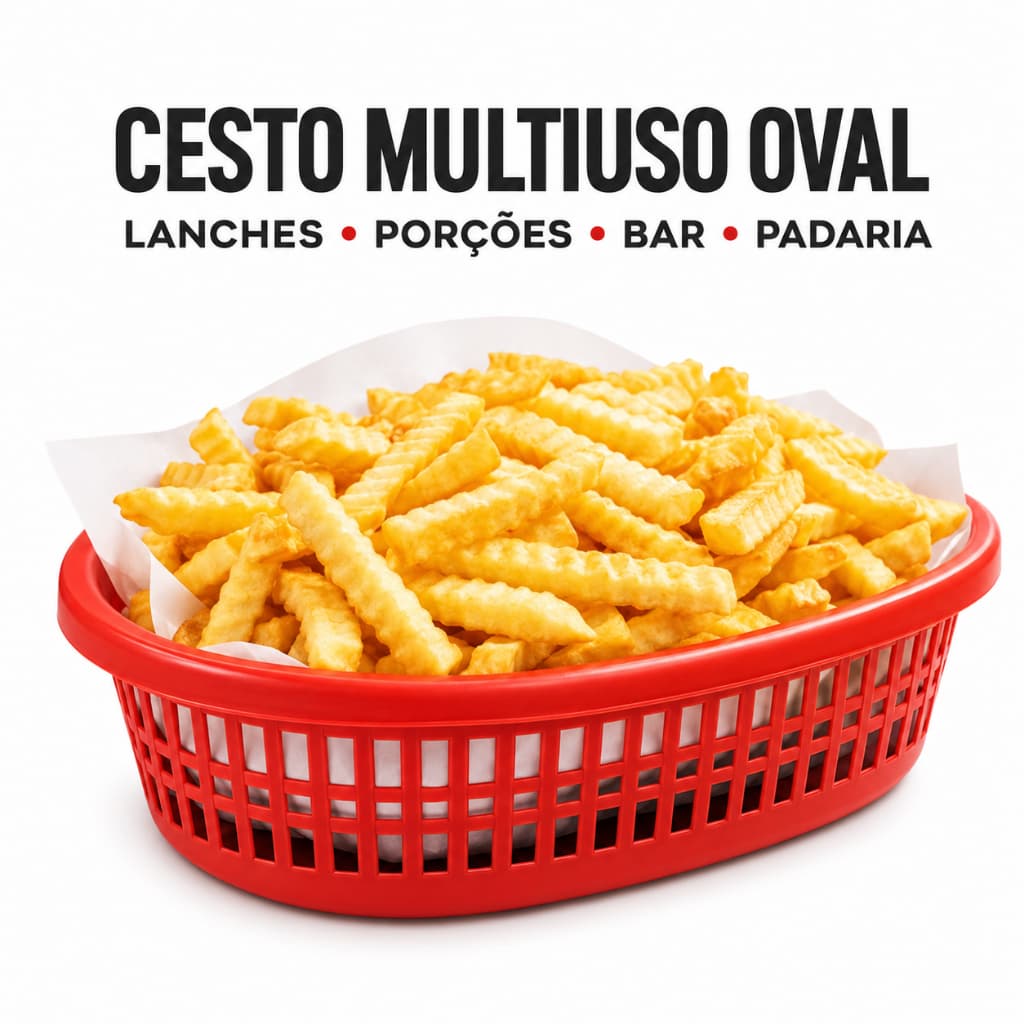 Cesto Oval Plástico PP Lanches Pastel Fritas Porções Petiscos Bar Restaurante Padaria 25cm