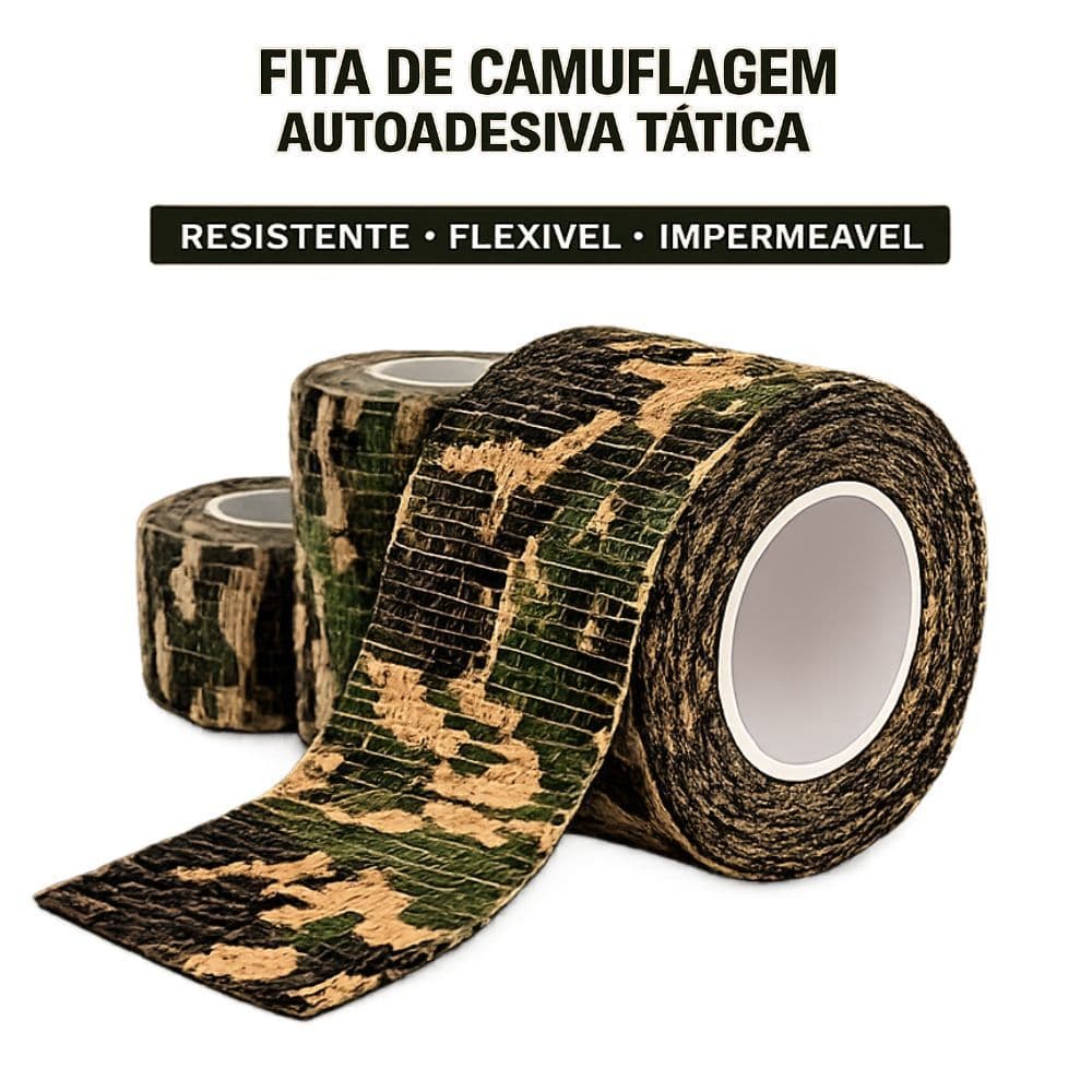 KIT Fita Autoadesiva Tática Camuflada 4,5m Resistente Ipermeável Decoração e Paintball
