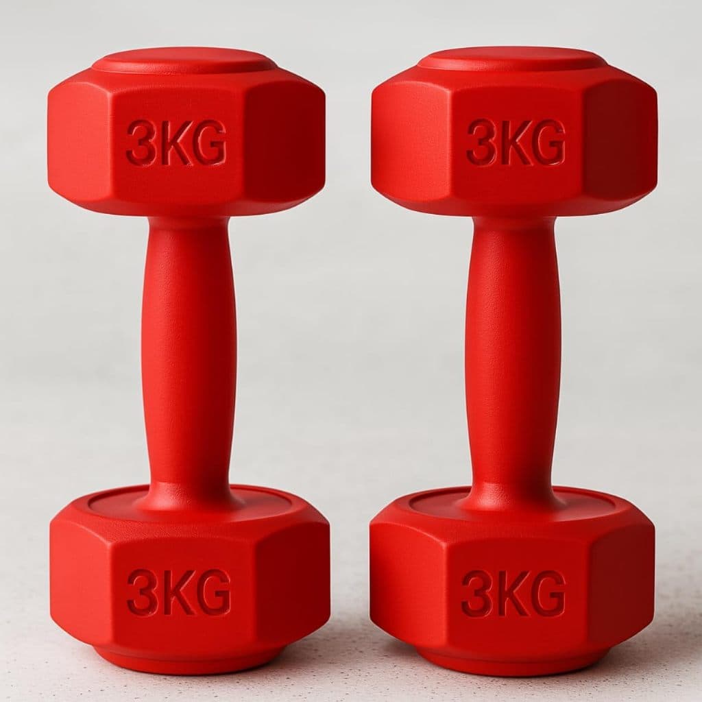 Par de Halteres Sextavados, 3kg Cada, Pesos, Vermelho, para Musculação e Exercícios Físicos