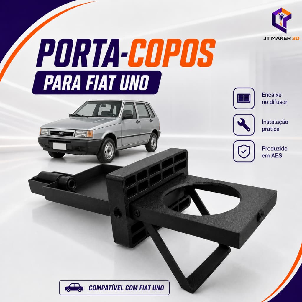 Porta Copos Fiat Uno Mille Suporte para Copo e Lata Difusor de Ar Painel Acessório Automotivo em ABS