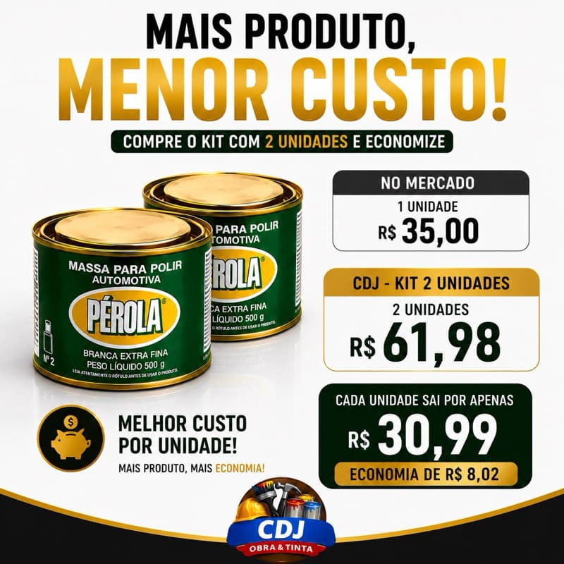 Kit Econômico 2 Massa De Polir Pérola 500g Alto Brilho