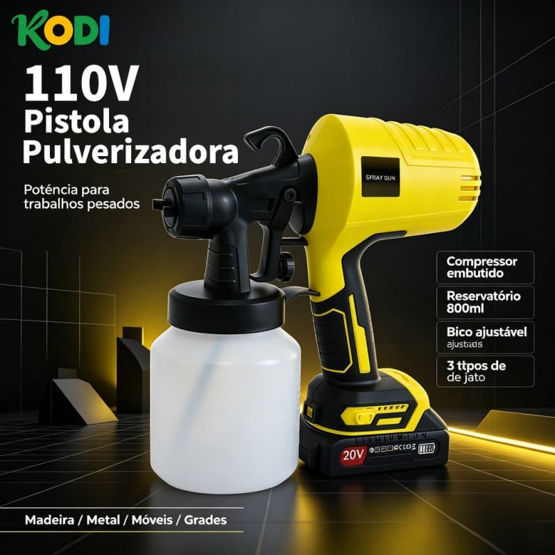 Pistola de Pintura Profissional Recarregável 110V Multiúso com Bicos Intercambiáveis-J4