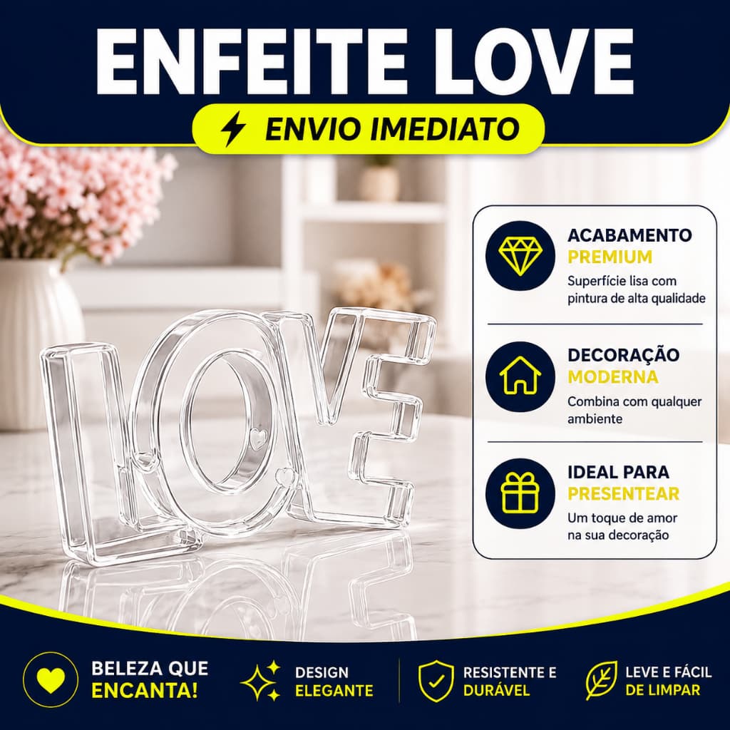 Enfeite Decorativo Transparente Luxo - Palavra Love Letreiro Decoração Acrilico