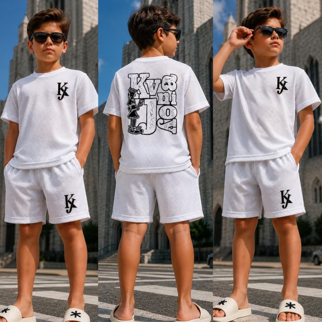 Kit 2 Peças Menino Infantil Camisa + Bermuda para Criança de 2 ao 12 anos