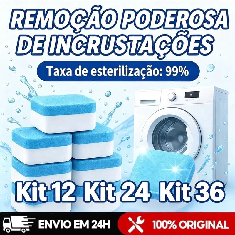 Pastilhas Limpeza Máquina de Lavar Efervescente Removedor de Sujeira e Odor Kit 12 24 36 Unidades