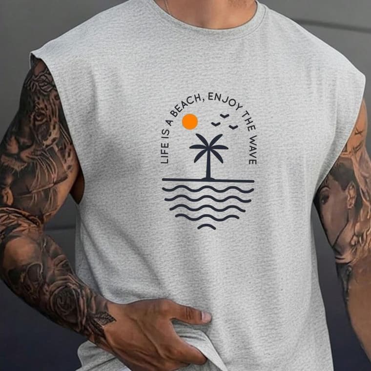 Regata Machão Masculina Life is a Beach Camiseta Cavada Praia 100% Algodão