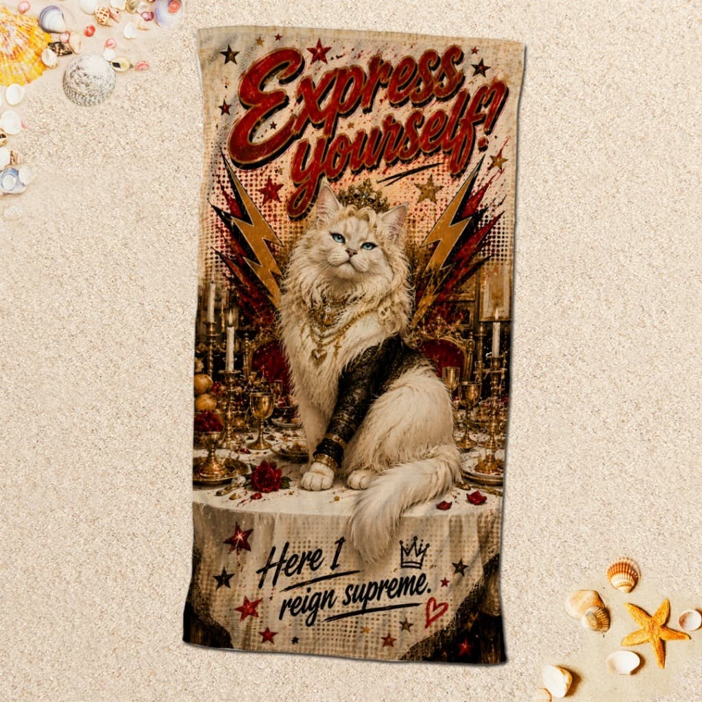 Toalha Estampada Premium Pet Vintage PetLover - Praia Piscina Viagem - Gato Rainha