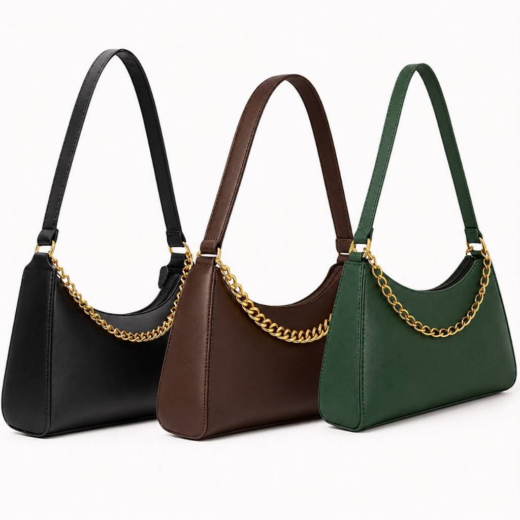 kit 3 Bolsa baguete feminina corrente transversal com alça tricolor corrente de lado