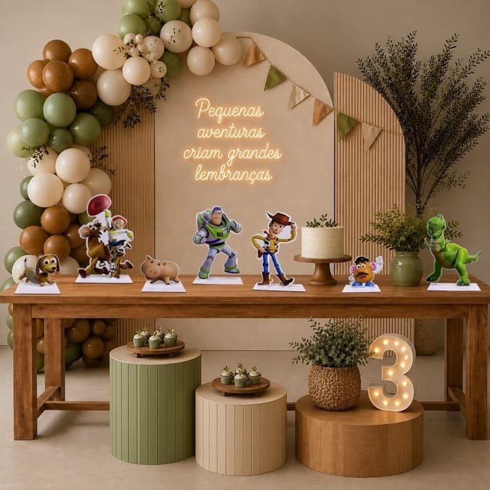 Kit Display Enfeite Mesa Bolo Festa Aniversário Infantil Toy Story Totem Personagens Buzz Woody Mdf