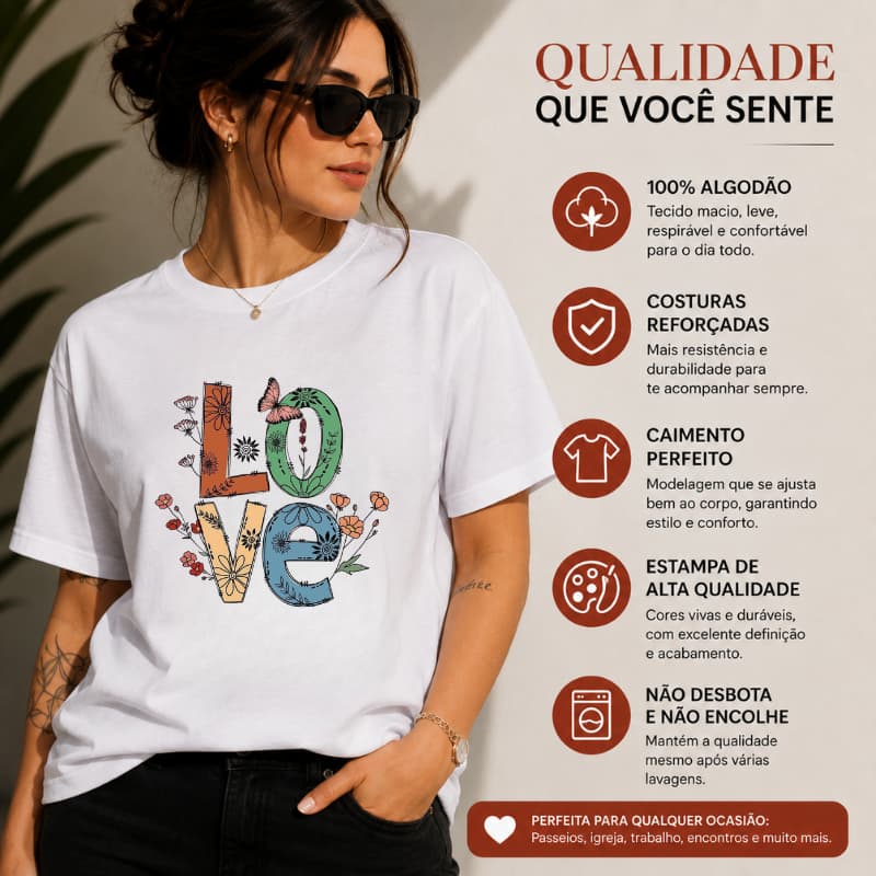 Camiseta Feminina 100% Algodão Estampa Love Estilosa Envio ja