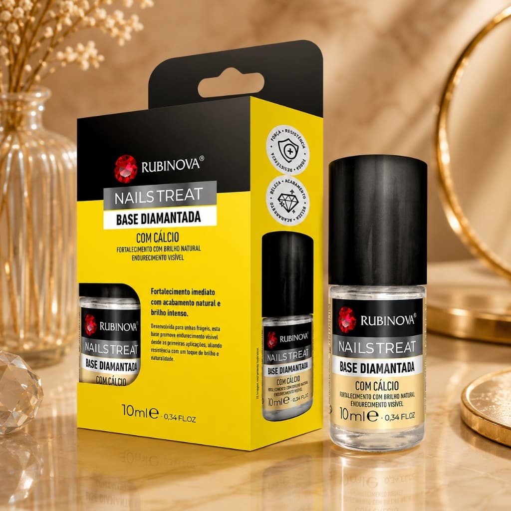 Base Diamantada com Cálcio 10ml RubiNova Nails Treat Fortalece e Endurece as Unhas