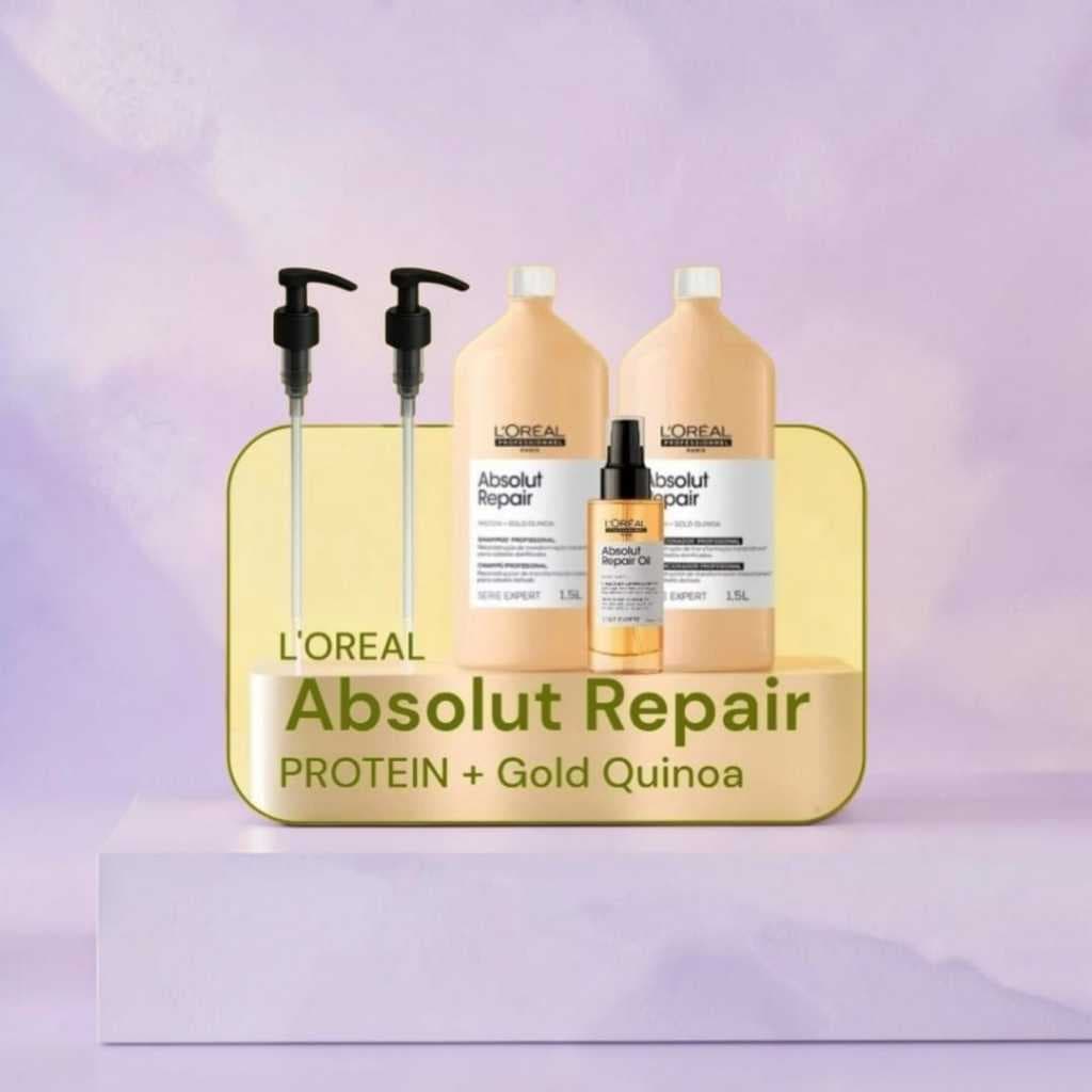 kit Shampoo e condicionador e oleo reparador Profissional Absolut Repair Gold Quinoa 1,5 L
