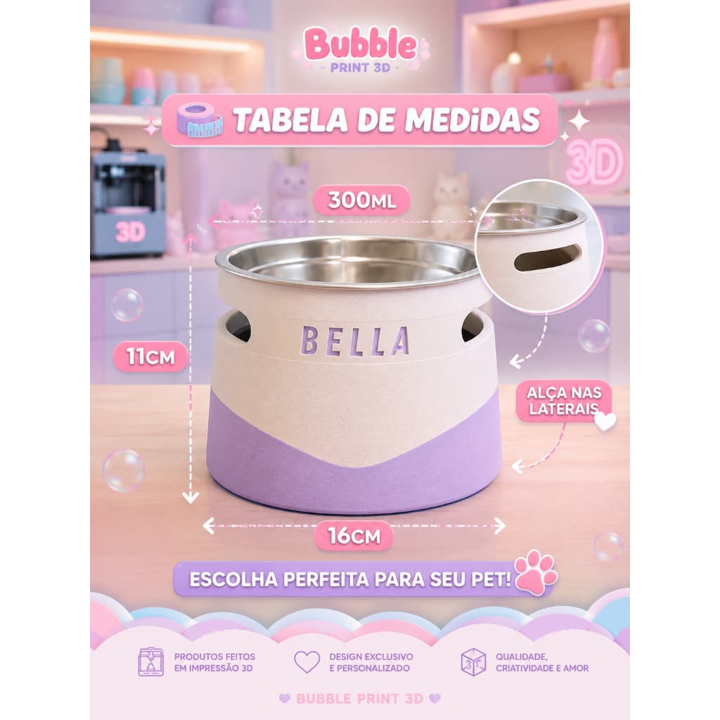 Comedouro Elevado Pet para Cachorro e Gato | Suporte Suspenso Personalizado 3D