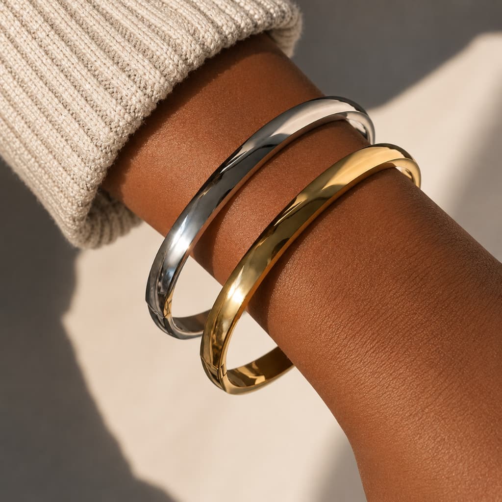 Pulseira Bracelete Liso Aço Inoxidável 316L Unissex Masculino Feminino Dourado Prata 6mm Não Escurece Antialérgico