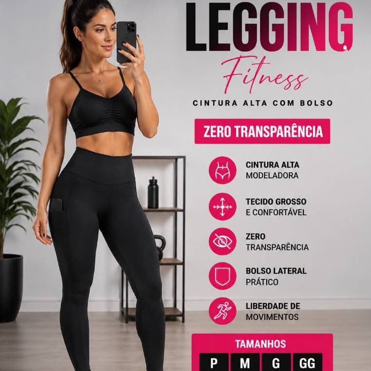 Calça Legging Fitness Feminina Grossa Cintura Alta Com Bolso Zero Transparência