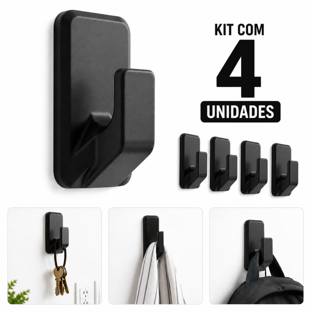 Kit de 4 Ganchos Suporte Resistente Com Fita Dupla Face 3M Para Toalhas Roupas Acessórios