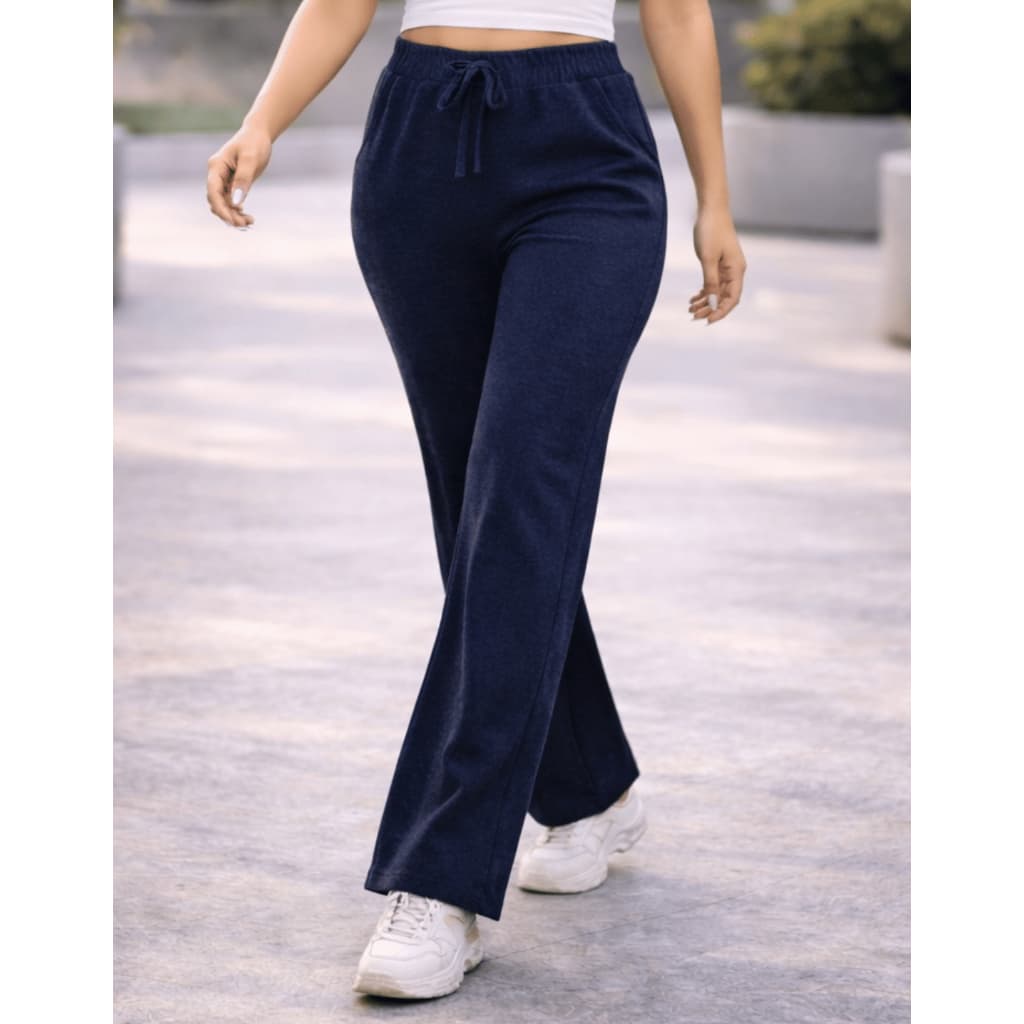 Calça pantalona de lazinho feminina cintura alta com Elástico e bolso Outono/Inverno