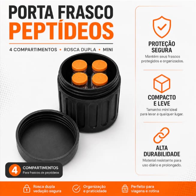 Porta Frascos 4 Ampolas Peptídeos 3ml Organizador de Remédios Tirze Compacto Reforçado e Seguro Para Transporte