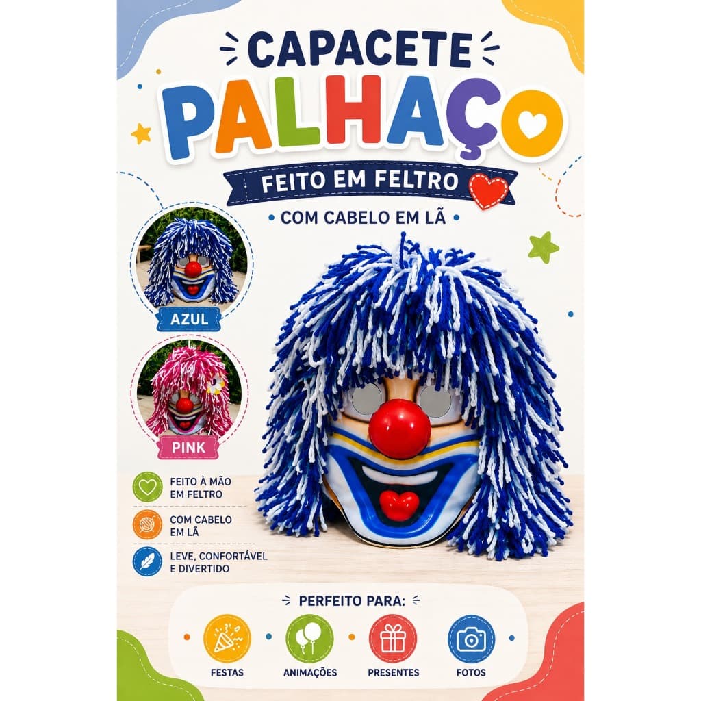 palhaço capacete personagem carreta fantasia palhaço carreta furacao