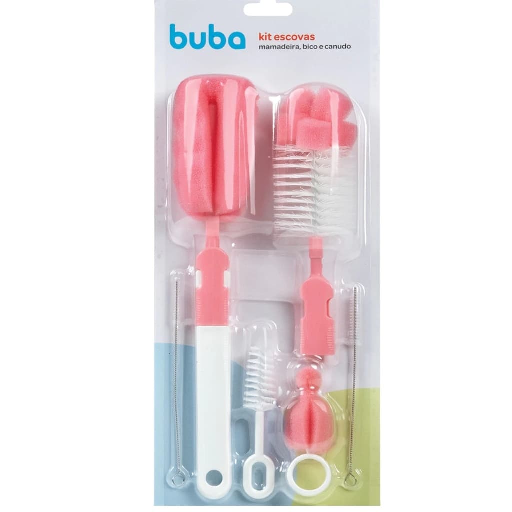 Kit Escova Mamadeira, Canudo e Bico Buba Com Bucha Esponja Kit Escovas Para Limpeza De Mamadeira E Bico