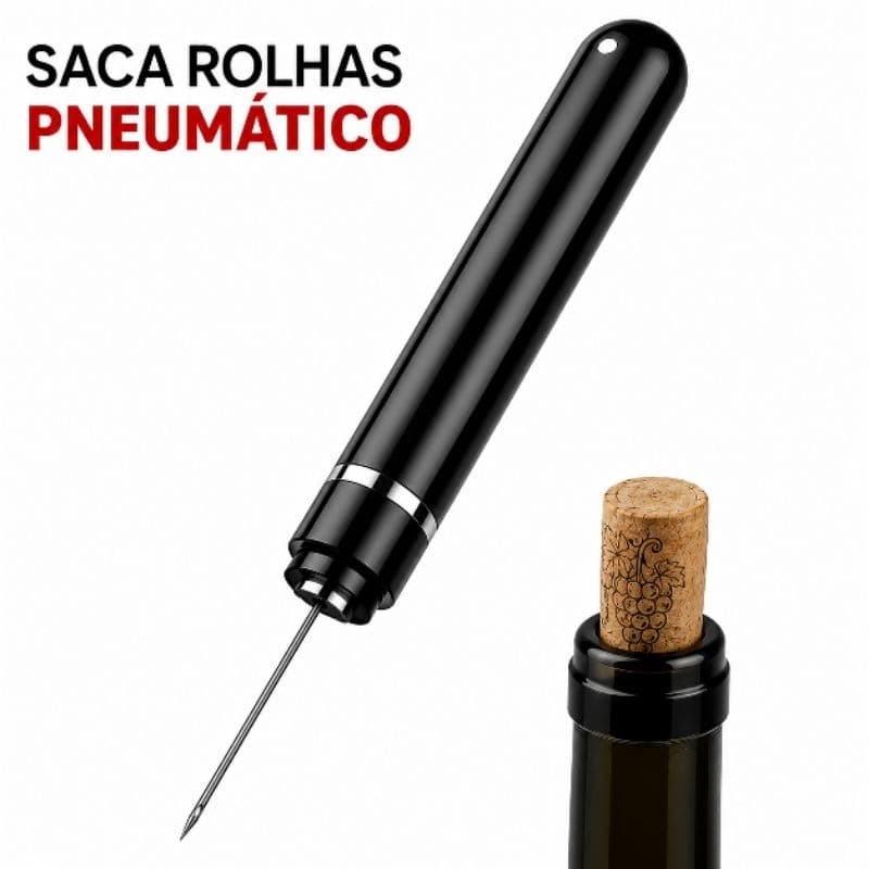 Saca-Rolhas Pneumático para Vinho Agulha em Aço Inox Cortador de Lacre Fácil de Usar Preto