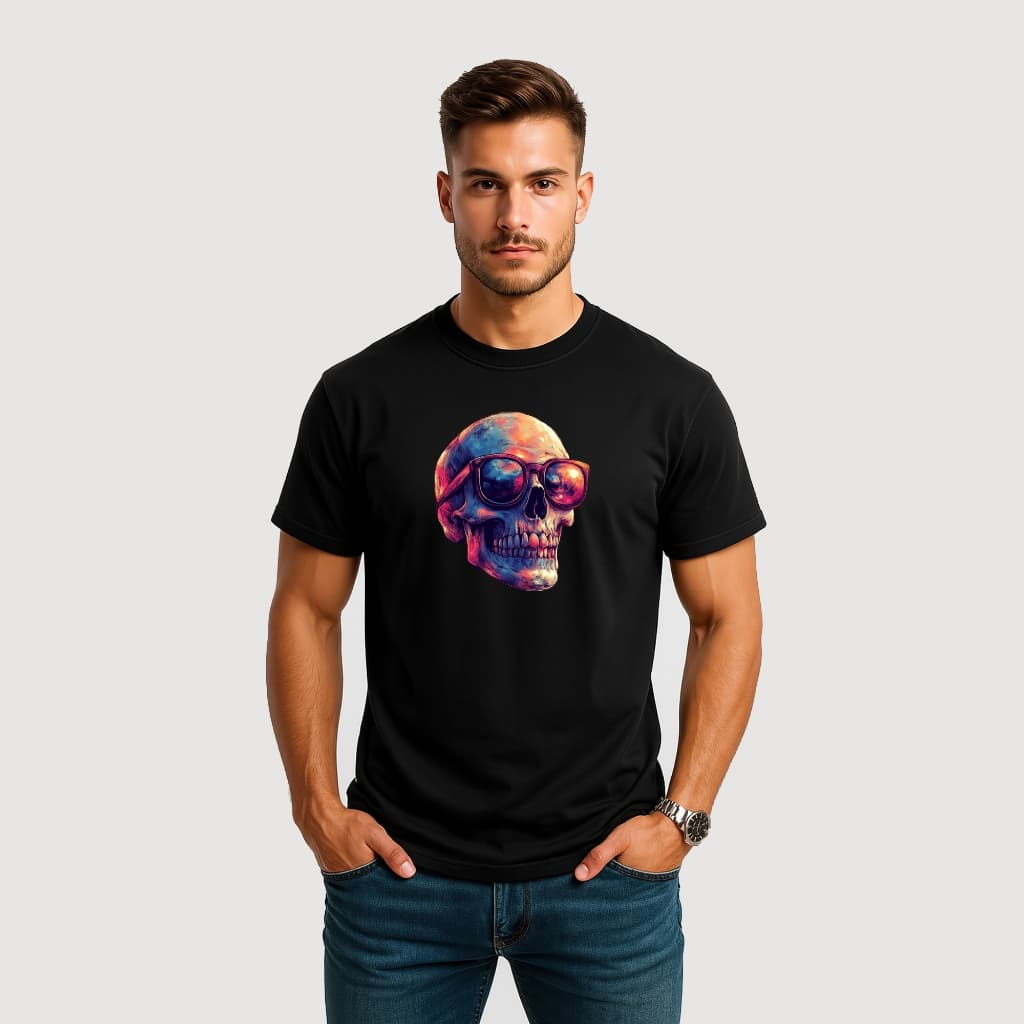 CAMISETA MASCULINA ALGODÃO CAVEIRA OCULOS