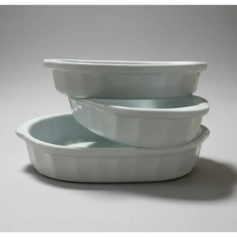 Jogo de 3 Peças Forma Travessa Assadeira Refratária Oval Porcelana.
