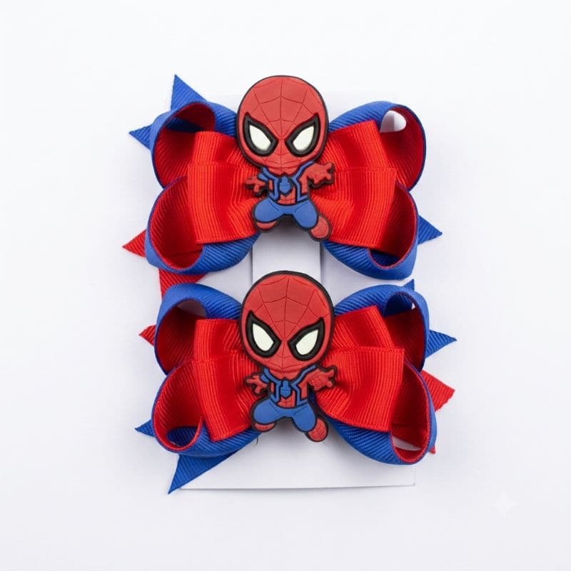 Par de Laços Infantil Homem-Aranha – Fita Gorgorão Azul e Vermelha
