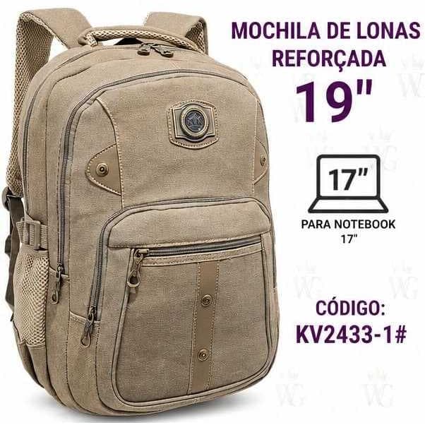 Mochila de Lona Reforçada 19" para Notebook 17" | Alta Resistência | Código: KV2433-1