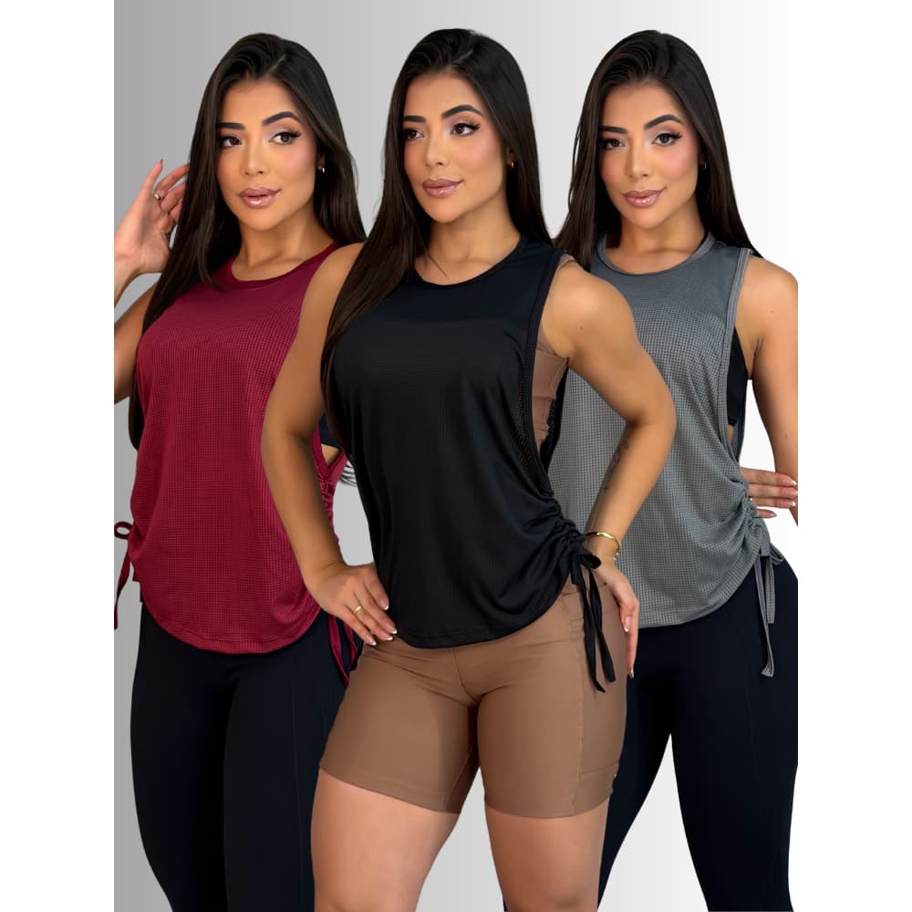 Kit 3 Blusas Dry Fit Fitness Academia Treino Regata Amarrar Lateral Soltinha Camiseta Versátil Top