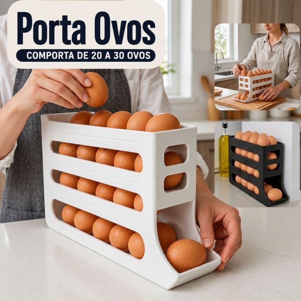 Kit 1 a 2 Porta Ovos Original 4 Andares Para 30 Ovos Organizador de Geladeira Premium Preto Branco