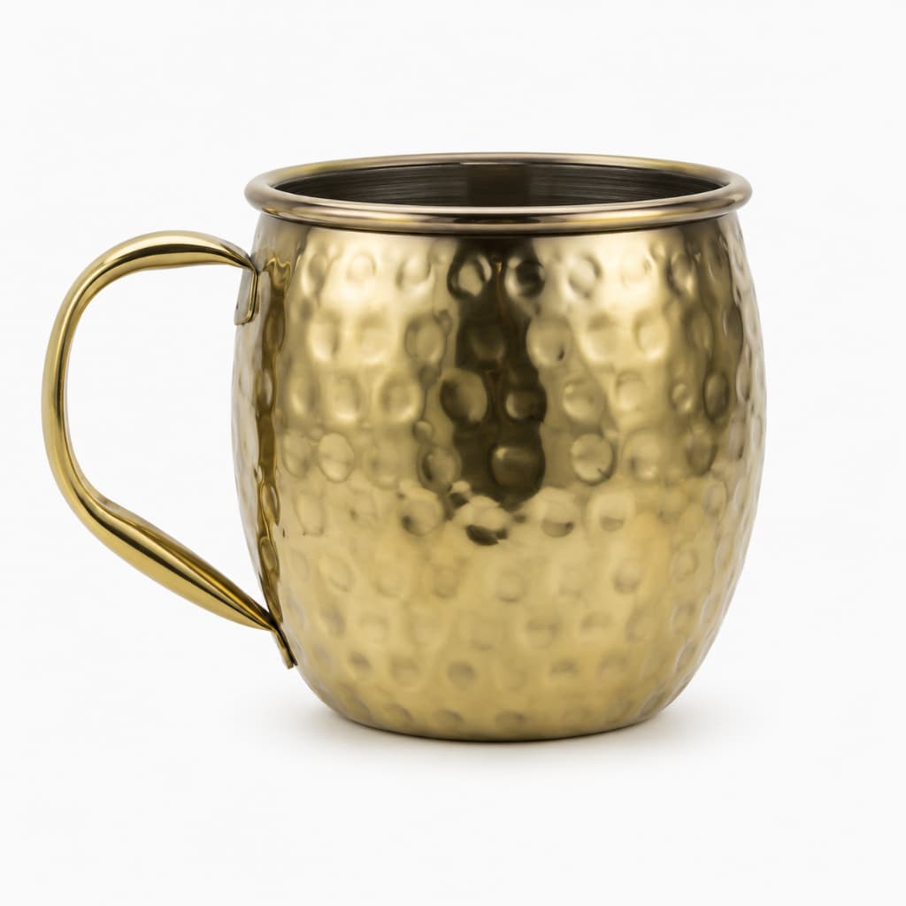 Caneca Moscow Mule 580ml Ouro Gold Aço Inox Martelada Drink Bares Festas