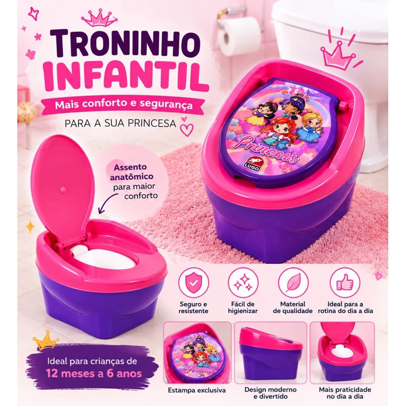 Penico Infantil Educativo Com Tampa Troninho Bebê Menina Menino Desfralde